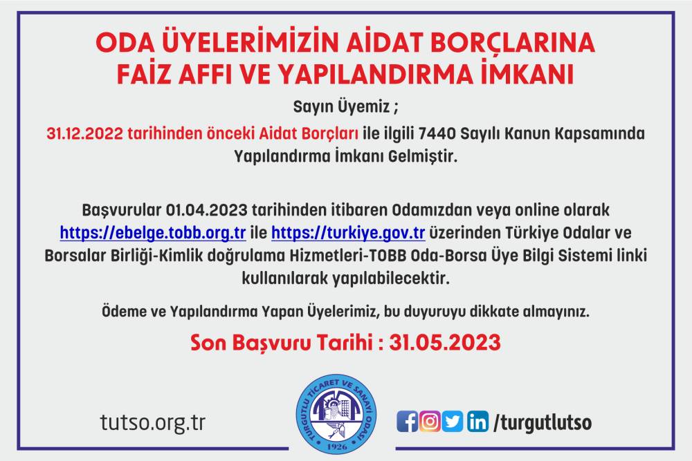 Yıllık Aidat ve Munzam Aidat anapara borçlarına yönelik yapılandırma