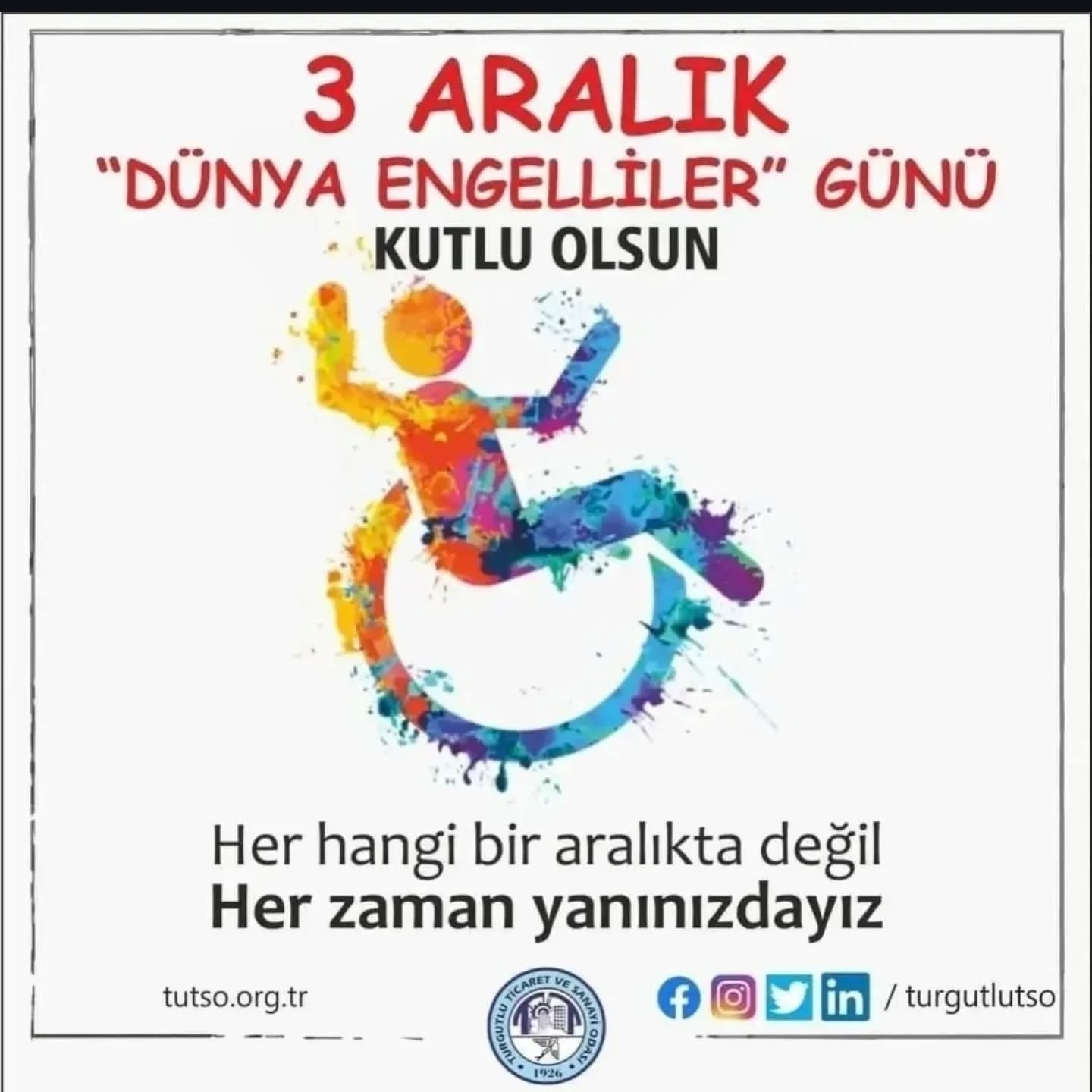 TUTSO Başkanı Faruk Aydın’dan 3 Aralık Dünya Engelliler Günü mesajı