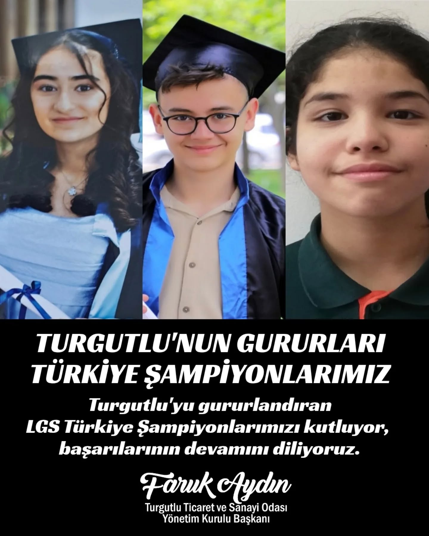 TUTSO Başkanı Faruk Aydın’dan LGS Türkiye Birincilerine Tebrik Mesajı