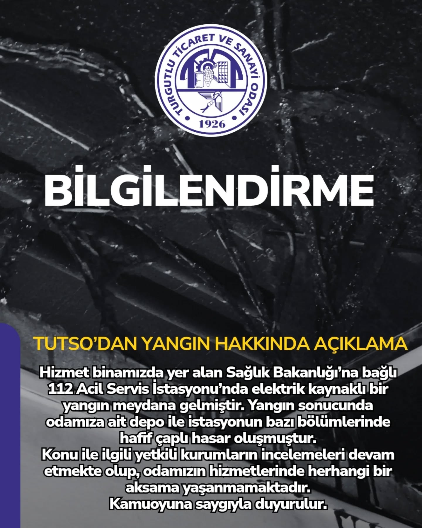 TUTSO’dan Yangın Hakkında Açıklama