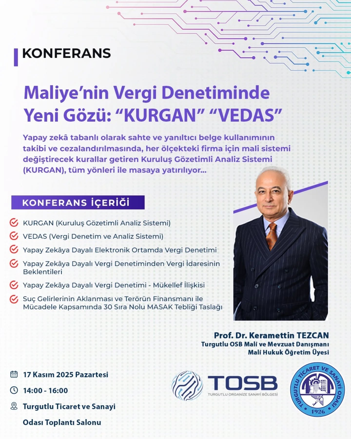 TUTSO’da 'KURGAN' ve 'VEDAS' sistemleri anlatılacak
