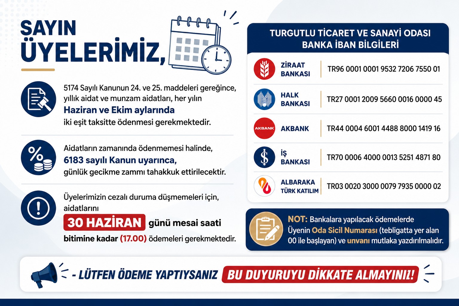 Yıllık Aidat ve Munzam Aidatları Son Ödeme Tarihi 30 Haziran 2026