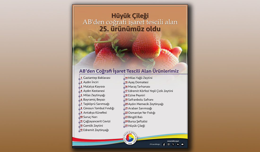 AB’den coğrafi işaret tescili alan 25. ürün Hüyük Çileği oldu